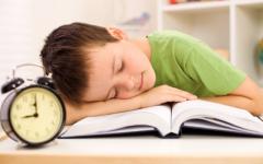 Ученик, заспал над учебник
